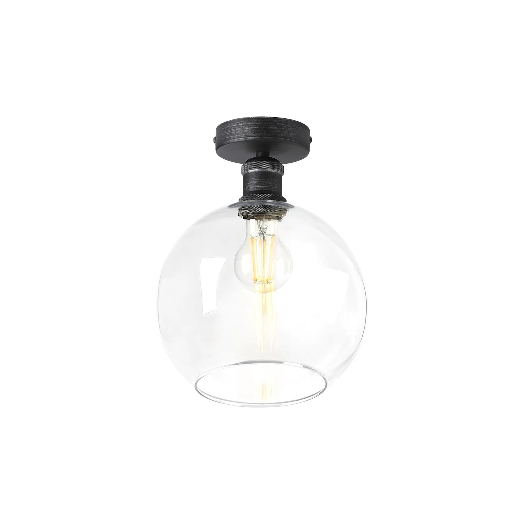 DK1162  Cawdor Flush Fitting, 1 Light E27, Pewter/Dark Grey/Clear Globe Glass